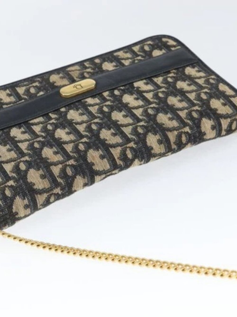 Christian Dior Trotter Canvas Chain Shoulder Bag Navy Auth 149106A - Picture 6 of 16